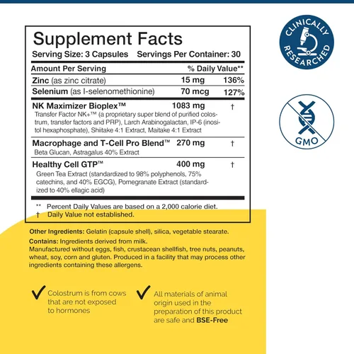 Miniatura 6 de Suplemento de Apoyo Inmunológico Multi-Factor de Transferencia - Fórmula de Apoyo Inmunológico Probada Clínicamente con Calostro, Hongos, Té Verde