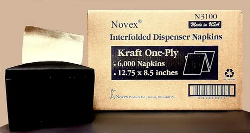 Servilletas dispensadoras entrelazadas, de una capa, kraft, 12.88 x 8.5 pulgadas abiertas, 6.5 x 4.25 pulgadas plegadas, 12 paquetes de 500 cada