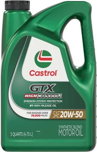Castrol GTX High Mileage 20W-50 Aceite de Motor de Mezcla Sintética, 5 Cuartos