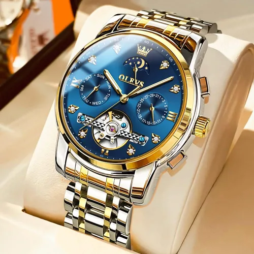 Miniatura 2 de OLEVS Relojes automáticos para hombre, de lujo, de cuerda automática, reloj de pulsera mecánico, de acero inoxidable, impermeable, luminoso, fecha