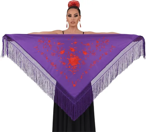 Miniatura 3 de Mantón de flamenco MEDIANO bordado a una cara. 160X75cm. Flecos de 5.9 in