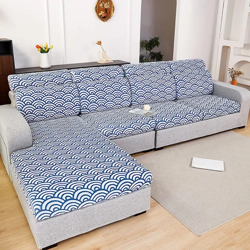 Miniatura 8 de JOKIVTOU Fundas para sofá modular, fundas de sofá con textura ondulada en forma de L, fundas de sofá reclinable, fundas elásticas para sofá Azul
