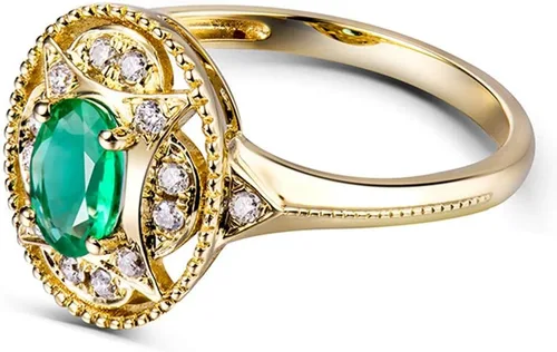 Miniatura 2 de Anillo de oro amarillo de 14 quilates con diamantes naturales de esmeralda para mujer, compromiso de compromiso de boda, aniversario de promoción