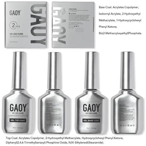 Miniatura 7 de GAOY Juego de 2 capas base y capa base de gel vidrioso de 0.6 fl oz, combinación de base para esmalte de uñas curado con luz UV Capa superior de gel