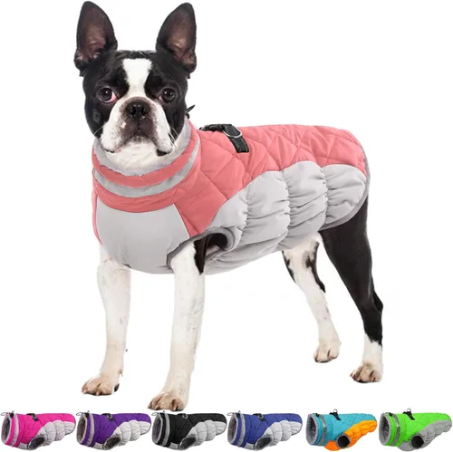 Miniatura 9 de Abrigo de invierno para perro, chaqueta grande para perro, chaqueta impermeable para mascotas con cremallera trasera, abrigo para mascotas con arnés