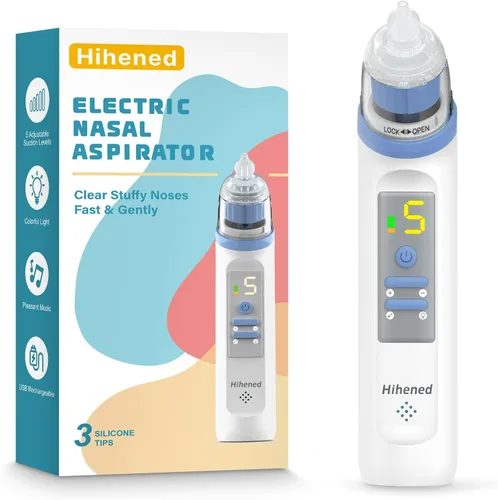 Aspirador nasal eléctrico para bebé, aspirador nasal para niños pequeños, aspirador de nariz recargable para bebés, limpiador de nariz con 3 puntas