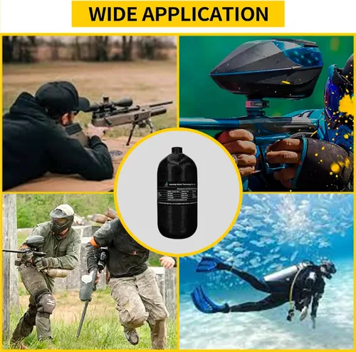 Miniatura 9 de TUXING Tanque de buceo de fibra de carbono 4500Psi 2.7L con medidor de regulador de válvula de llenado de paintball, cilindro compuesto de alta