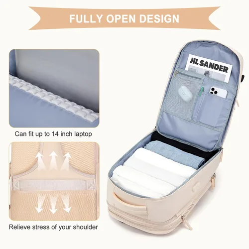 Miniatura 8 de coowoz Mochila grande de viaje para mujeres y hombres, mochila de transporte, mochila para senderismo impermeable para deportes al aire libre, Beige