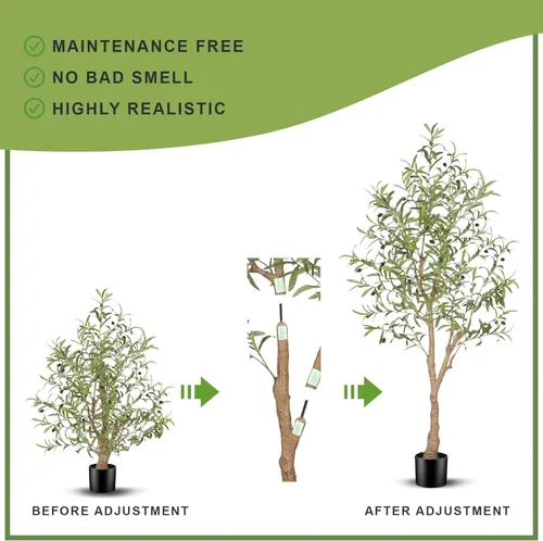 Miniatura 4 de FEELEAD Árbol de olivo artificial de 5 pies, olivo sintético con hojas realistas y tronco natural, olivo falso en maceta para el hogar, sala