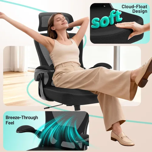 Miniatura 7 de AreShark Silla de oficina – Silla de escritorio ergonómica de malla transpirable con reposacabezas 2D y soporte lumbar ajustable – Silla ejecutiva
