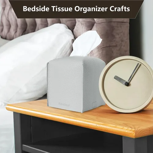 Miniatura 4 de 2 soportes para caja de pañuelos, cuadrado con cinturón inferior, cubierta de cubo de piel sintética, organizador decorativo para mesa, baño