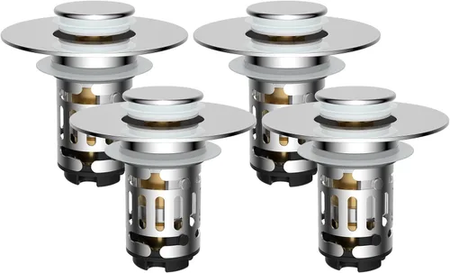 Miniatura 22 de Hibbent Colador de drenaje de lavabo de baño 3 en 1 mejorado, tapón universal desplegable con cesta de filtro de acero inoxidable extraíble atrapa