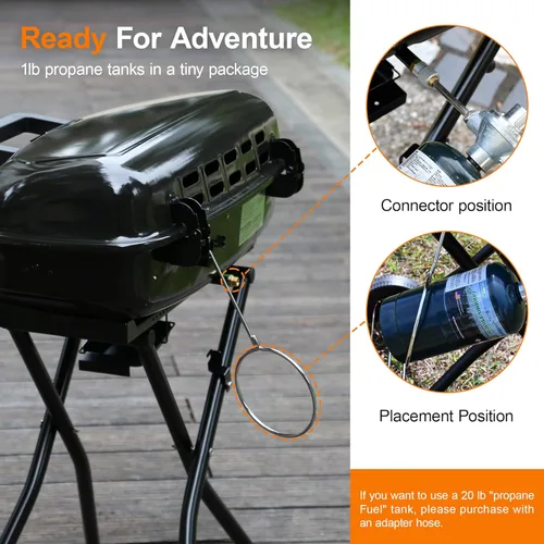 Miniatura 8 de Brand-Man - Parrilla portátil de gas propano con carrito plegable y botón de encendido, diseño de pie para campamento, portón trasero, barbacoa
