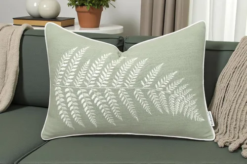 Miniatura 8 de Rudransha Funda de almohada lumbar con bordado de hojas de helecho botánico, 12 x 18 pulgadas, algodón de huevo de Robin Robins Huevo-helecho