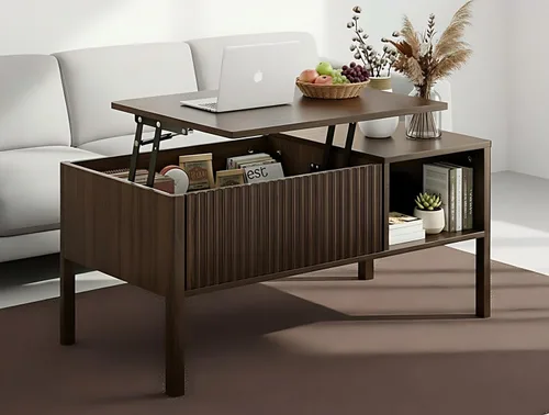 Miniatura 12 de Mesa de centro con parte superior acanalada para sala de estar, mesa de centro pequeña con almacenamiento de elevación hidráulica, gran capacidad