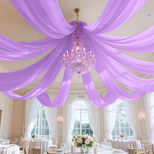 Miniatura 19 de FUHSY Cortinas de techo para arco de boda, tela drapeada, tela de gasa, cortinas de gasa burdeos para telón de fondo, 5 x 20 pies, 2 paneles