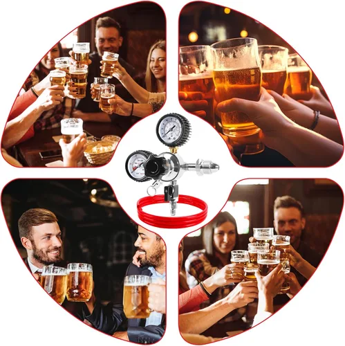 Miniatura 7 de Regulador de cerveza de nitrógeno CGA580, regulador de tanque de nitrógeno, regulador de gas de doble calibre con línea de cerveza de 5 pies