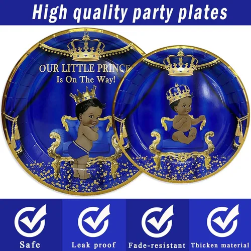 Miniatura 3 de Servilletas con platos para fiesta de baby shower, con diseño de "Nuestro Principito está en camino" para 24 invitados, vajilla desechable azul real