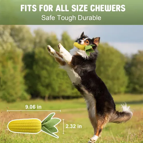 Miniatura 6 de Juguetes para perros para masticadores agresivos, juguete masticable de maíz chirriante indestructible para razas grandes, medianas y pequeñas