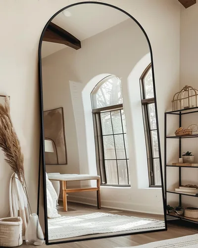 Miniatura 10 de Espejo de cuerpo entero con soporte, espejo arqueado de 58 x 18 pulgadas, espejo grande con marco de aluminio para colocar de pie, colgar o apoyar