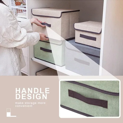 Miniatura 4 de LELE LIFE Paquete de 3 contenedores de almacenamiento con tapas, cubos de almacenamiento plegables de tela, cajas de almacenamiento plegables