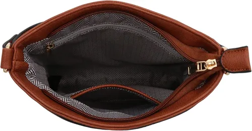 Miniatura 5 de Bolso bandolera clásico de tamaño mediano con placa dorada, Marrón, talla única
