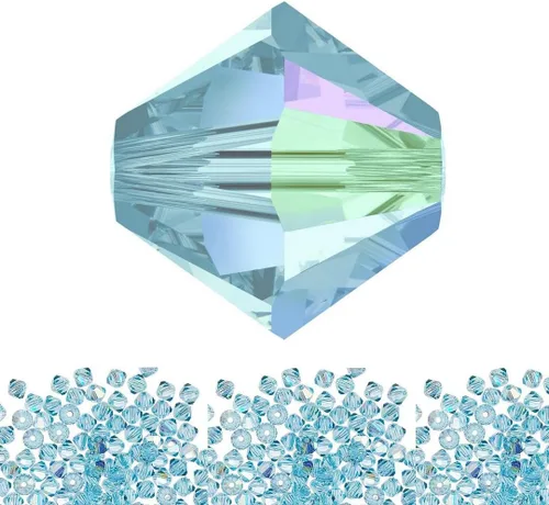 100 cuentas sueltas de cristal bicono facetado pequeño Preciosa auténtico de 3mm (0.118 pulgadas) aguamarina AB (azul) compatibles con cristales