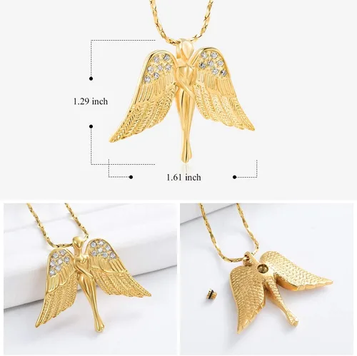 Miniatura 2 de Imrsanl Joyería de cremación con dije de ángel para dama, medallón conmemorativo de ceniza, collar de urna para cenizas, alas, joyería de recuerdo