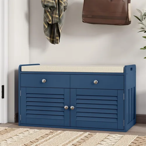 Miniatura 11 de WARMHONIU Banco de Almacenamiento para Zapatos con Tapa Levantable, Banco de Entrada con Asiento Acolchado, Estante Ajustable, Zapatero de 2 Niveles