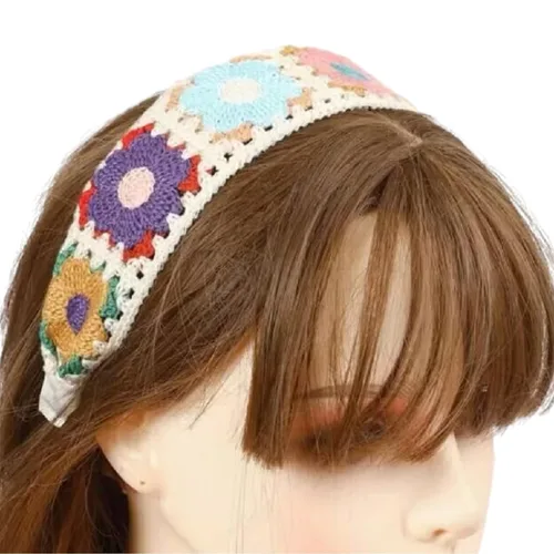 Miniatura 7 de LIANXUE Diadema de punto floral para mujer, turbante elástico, floral, ganchillo, cuadrado, estilo étnico, diadema envolvente para la cabeza