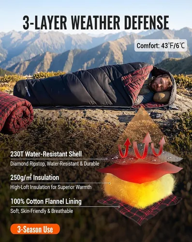 Miniatura 4 de KingCamp Sleeping-Bags Sleeping Bag for Adults, Cold Weather & Warm Extra Wide Big & Tall XL Portable Waterproof Flannel Sleeping Bags