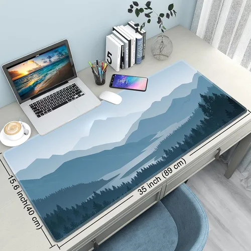 Miniatura 2 de Alfombrilla de escritorio, alfombrilla grande para ratón de 35''×15.6'' XXL extendida para juegos con base antideslizante, bordes cosidos, B2-Vector