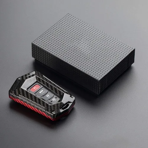 Miniatura 7 de Funda para llavero de coche para Toyota 86 GT86 Avalon C-HR Camry Corolla Highlander Prado Prius RAV4 carcasa de fibra de carbono, Negro / rojo +