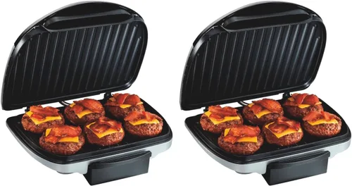Miniatura 9 de Hamilton Beach Parrilla eléctrica para interiores, 6 porciones, grande de 90 pulgadas cuadradas, platos antiadherentes fáciles de limpiar, bisagra