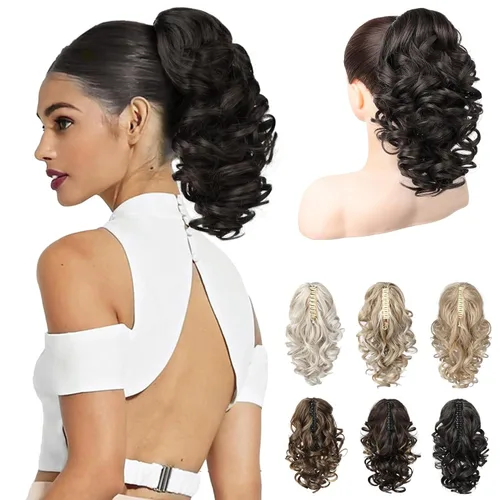 Miniatura 12 de REECHO Extensión de Cola de Caballo de 12", Clásica Suelta Rizada Ondulada con Clip de Garra, Extensiones de Cabello de Colas de Caballo para Mujer