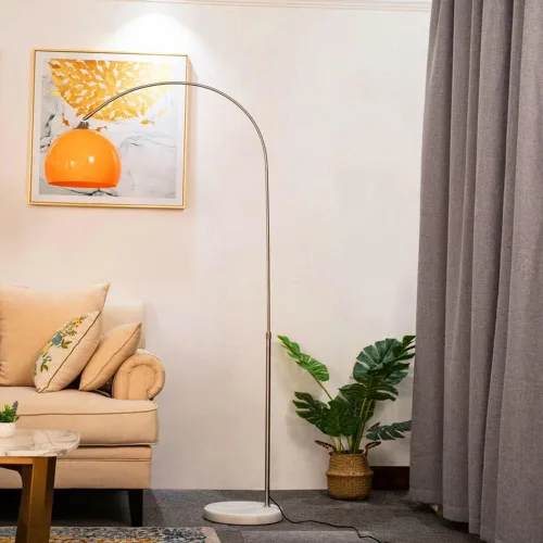 Miniatura 12 de Lámpara de pie naranja moderna de mediados de siglo, lámpara de hongo estilo Bauhaus para leer, lámpara de pie alta con pantalla de vidrio para sala