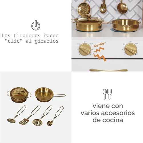 Miniatura 4 de Conjunto de Juguete de Cocina de Madera con Luz, Juego de Cocina de Pretensión para Niños, Juego de Cocina de Juguete con Fregadero, Horno