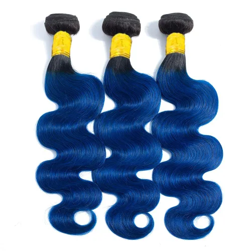 Miniatura 6 de Paquetes de cabello humano ondulado azul de dos tonos de raíces negras a azules, paquetes de cabello humano brasileño 1B/azul, paquetes de cabello