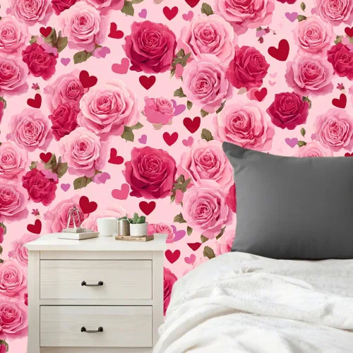Miniatura 2 de Papel tapiz autoadhesivo para el día de San Valentín, diseño de rosas, diseño de corazón rosa floral, para decoración de pared de dormitorio, baño