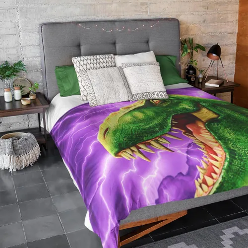 Dawhud Direct T-Rex - Manta de vellón para cama, 75 x 90 pulgadas, manta de forro polar jurásico tamaño Queen para niños, hombres, unisex y niños,