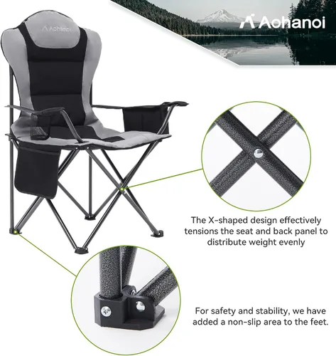 Miniatura 7 de Aohanoi Sillas de campamento para personas pesadas, sillas de campamento plegables para exteriores para adultos con portavasos y bolsa enfriadora