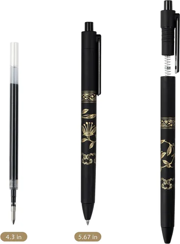 Miniatura 6 de MiSiBao 0,7mm Bolígrafos de gel de tinta negra, recargables y retráctiles, con bola rodante, proceso de cincelado, patrón de escritura suave