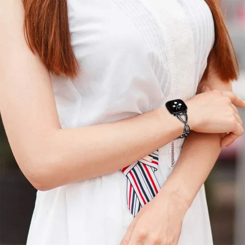 Miniatura 5 de FitTurn Compatible con Fitbit Versa 4/Sense 2/Versa 3/Sense Band para mujer, correa de repuesto de metal con diamantes de imitación de cristal