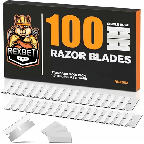 REXBETI 100 piezas de hojas de afeitar de un solo filo, hojas de afeitar industriales para raspador, adecuadas para quitar etiquetas, calcomanías,