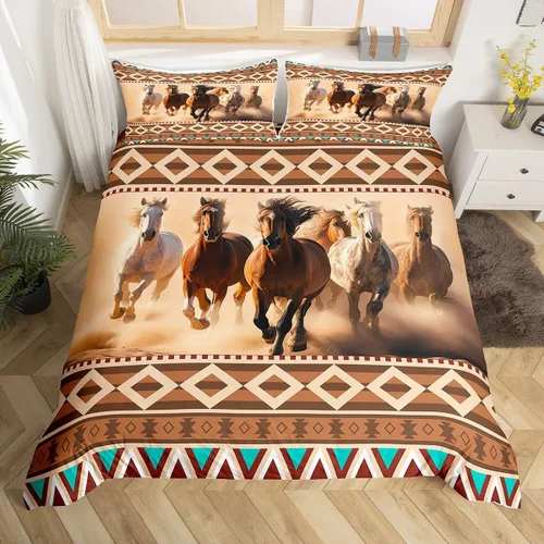 Miniatura 14 de Manfei Juego de funda de edredón occidental, tamaño individual, juego de ropa de cama de caballo de vaquero de 2 piezas, funda de edredón de cactus