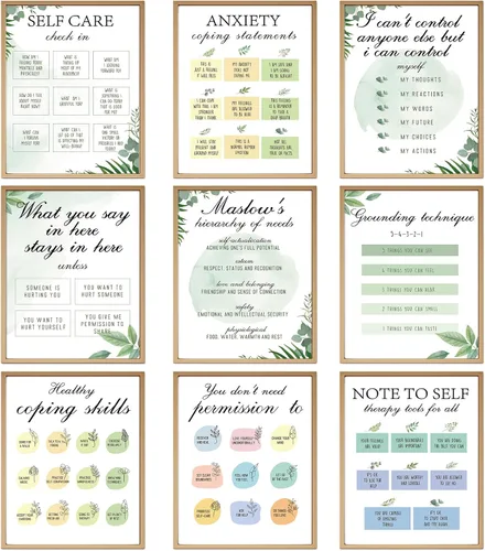 Sureio Póster de salud mental de 8 x 10 pulgadas, póster de habilidades de afrontamiento saludable, terapia motivacional positiva, decoración de