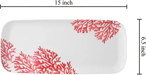 Miniatura 3 de UP ware - Bandeja de melamina de coral rojo, bandeja rectangular de 15 x 6.5 pulgadas, bandeja de alimentos sin BPA para entretenimiento en fiestas