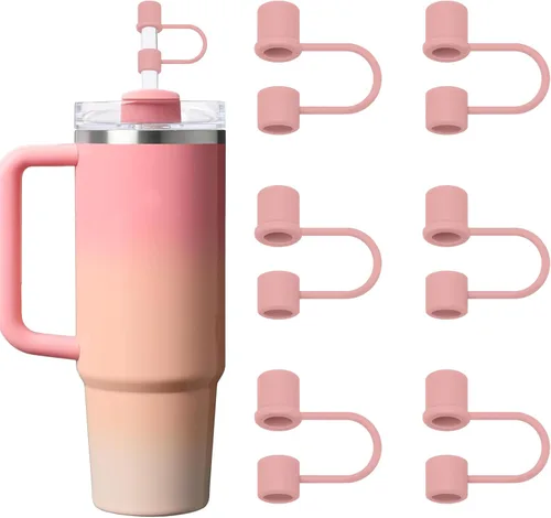 Miniatura 9 de 6 tapas de silicona para popotes compatibles con vaso Stanley de 30 y 40 onzas con asa, tapones de 10 mm, tapas para popotes a prueba de polvo Blanco