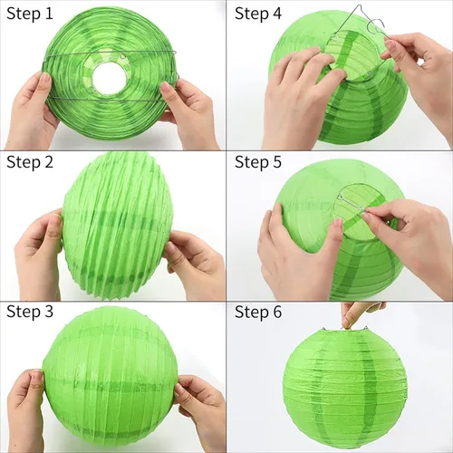 Miniatura 7 de Faroles decorativos de papel verde, 12 faroles de papel colgantes para aula, baby shower, día de San Patricio, graduación, boda, temática de selva