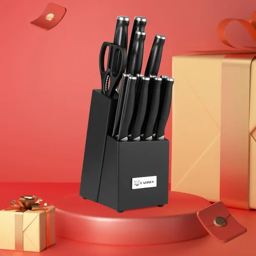 Miniatura 7 de Juego de cuchillos de cocina de 15 piezas con bloque, mango ergonómico de ABS para juego de cuchillos de chef y cuchillos de carne dentados